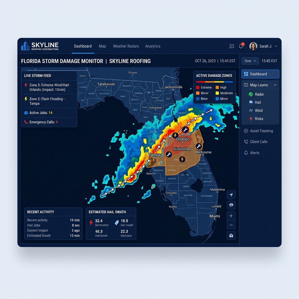 Active Storm Damage Territory Map Dashboard